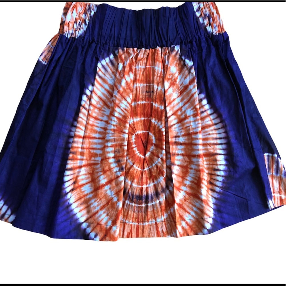 Skirt Size 18W Purple Orange Tie Dyed Cotton Elastic Gathered High Waisted